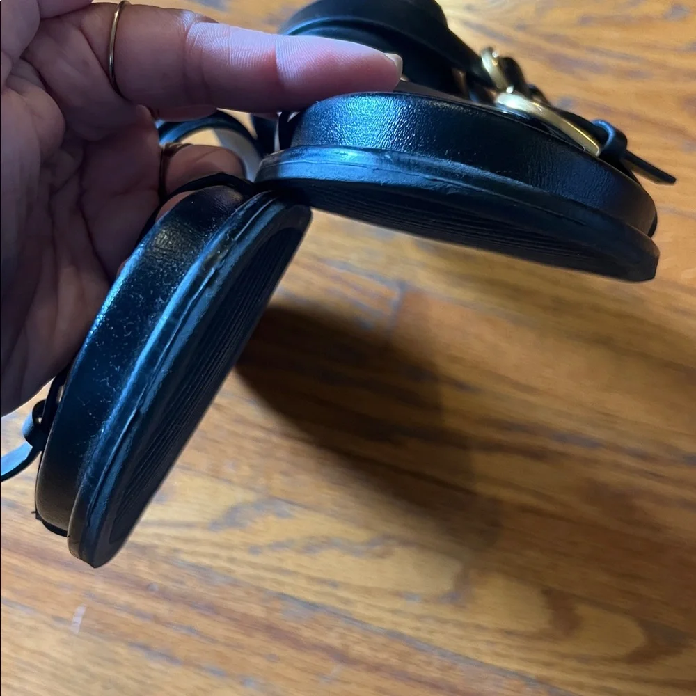 Zara Black Slide Sandals with Gold Buckles - Double Strap - Picture 5 of 6